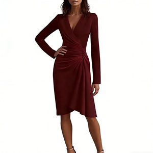 ชุดเดรสมิดิแขนยาวคอวีรัดรูปสำหรับผู้หญิง - ชุดเดรสค็อกเทลทางการที่หรูหราแฟชั่น - Product Image 2