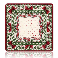 Tapis de table carré pour jeu de mahjong américain, motif fond rose, Père Noël, bonhomme en pain d'épices, étoile de pin, flocon de neige, bordure