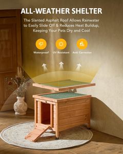 Casa para gatos al aire libre, casa para conejos resistente a la intemperie, escondite de madera adecuado para gatos, conejos, hábitat de animales pequeños - Product Image 2