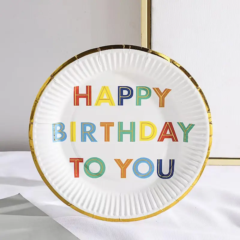 Pratos de papel personalizados com logotipo, pratos redondos de papel para festas de aniversário e casamento, pratos de papel para eventos de mesa de 9 polegadas