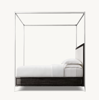 Collection de chambres à coucher modernes Sassanid OEM Lit à baldaquin à panneaux en ébène laqué Benoit en acier inoxydable poli