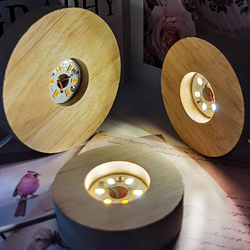Modern creative 3D night light DIY luminous round bedroom night light Solid wood small table lamp base