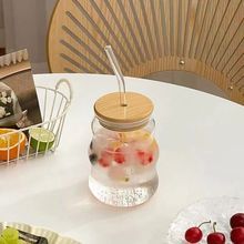 Copo de Vidro Bonito de Alto Valor para Uso Doméstico com Canudo Rosqueado, Copo de Vidro Borossilicato para Café, Leite e Chá com Canudo e Tampa de Bambu - Product Image 5