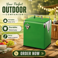 Glacière Métallique Vintage 17L OEM ODM – Vente en Gros, Portable et Isolée, Idéale pour les Voyages en Plein Air, Pique-niques et Plage