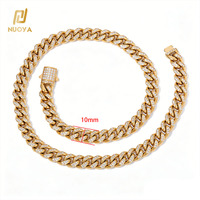 Collier chaîne cubaine NUOYA 10 mm en moissanite VVS, plaqué or 18 carats, en acier inoxydable, style hip-hop glacé pour hommes