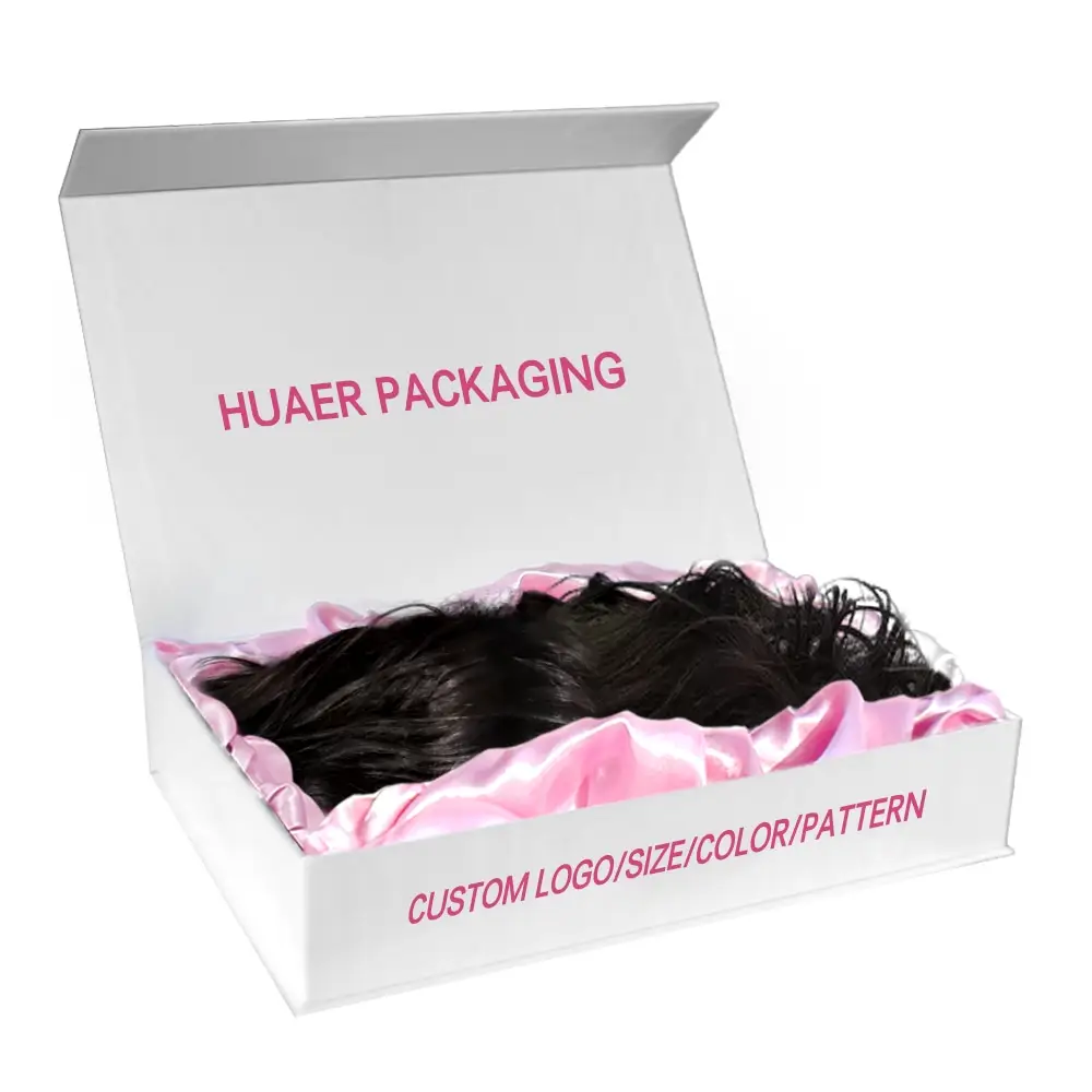 Lüks beyaz manyetik kapatma hediye peruk kutuları Set özel logolu karton saç peruk için ambalaj kutusu