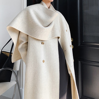 Manteau Long en Laine et Cachemire pour Femme à Col Écharpe, Double Face, Idéal pour l'Automne