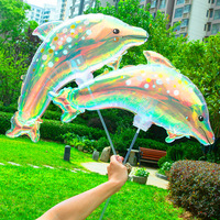 Ballon en forme de dauphin irisé à clipser, ballon de dessin animé animal marin pour la décoration d'anniversaire de la maternelle et la promotion sur les marchés nocturnes