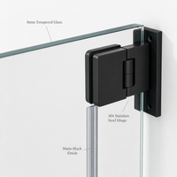 Porte de douche pivotante en verre trempé noir sans cadre, rectangulaire, pour cabines de douche préfabriquées