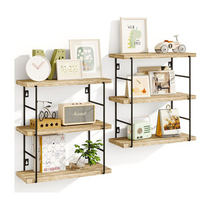 Estante de estantería multicapa de esquina de pared de libro de exhibición de hogar de metal de <span class=keywords><strong>madera</strong></span> industrial moderno - Product Image 1