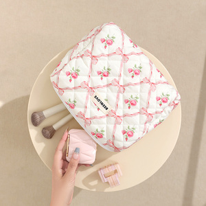 Phụ Nữ Của Cho Hoa Hồng Bowknot In Bông Dây Kéo Trang Điểm Túi Mới Đến Thời Trang Không Thấm Nước Cho Vệ Sinh Cá Nhân Mỹ Phẩm Túi T - Product Image 1