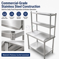 Table de préparation en acier inoxydable 304, gain de place, avec double étagère supérieure, poste de travail commercial pour la préparation des aliments en cuisine