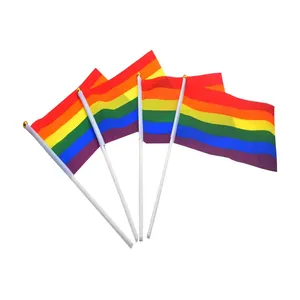 Huiyi bandeiras promocionais por atacado bandeira de mão bissexual com impressão personalizada 14x21 cm
