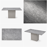 Table à manger en marbre artificiel gris naturel avec piétement en béton léger, design moderne et personnalisé pour villas, hôtels et restaurants