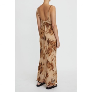 <b>Flower</b> Custom Printed <b>Single</b> Side Thin Shoulder Strap Layered Backless Lace up Dress - Product Image 5