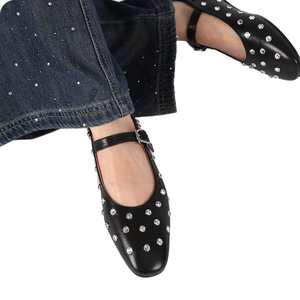 <span class=keywords><strong>Scarpe</strong></span> da Balletto Estive Personalizzate per Donna, Modello Mary Jane <span class=keywords><strong>con</strong></span> Cristalli, <span class=keywords><strong>Tacco</strong></span> Basso, Stampa Leggera e Punta Chiusa Rotonda - Product Image 4