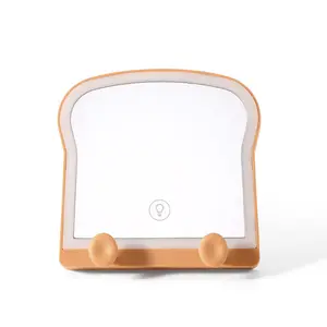 Phong cách mới LED Vanity gương đa chức năng bánh mì nướng hình dạng ký túc xá gương xách tay gương với điện thoại di động chủ