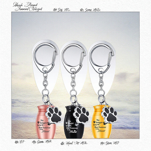 Stainless Steel Jar Pet Urn Keychain Pendant With Paw Charm For Dogs <b>Memorial</b> <b>Keepsake</b> In Pink Black Gold - Product Image 3