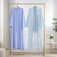 Ensemble Abaya 3 Pièces de Luxe Brodé de Dentelle et Perles, Dernière Collection Dubaï, Vente en Gros, Haute Qualité, Modeste, Abaya Ouverte en Dentelle