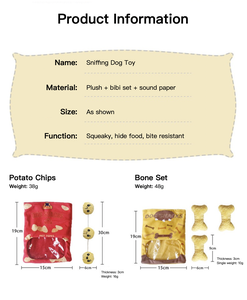 Giocattolo per Cani in Peluche con Nascondiglio per Cibo, Interattivo, da Masticare, con Suoni, Set di Patatine e Ossa di Carta - Product Image 6