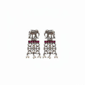 Bijoux Boucles d'oreilles en plaqué oxydé rose foncé avec pierre et perles Pota Bijoux fins pour femmes - Product Image 2