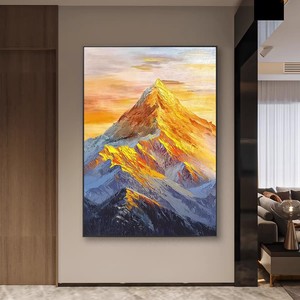 Hand Painted Oil Painting Golden Mountain Landscape Art Metal <b>Frame</b> 3D Effect Living Room Sofa Background Wall Decor - Product Image 1