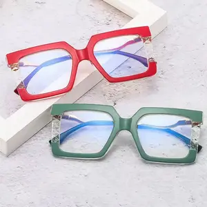 Lentes optica qingqing óculos retrô, óculos feminino de tamanho grande, luz azul de acrílico, chasma d un com ímã de leitura, para jogos