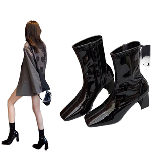 Botas Unisex Clásicas con Cierre de Cremallera, Punta en Cuero PU, Estilo Occidental, Plantilla Ligera de EVA, Tacón Cuadrado, Botines Retro para Baile - Product Image 3