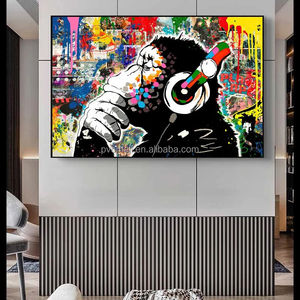 Arte della parete dipinti su tela cornici da parete decorazione della casa soggiorno arte con Modern Monkey <span class=keywords><strong>Art</strong></span> Colorful Baboon ascolta la musica - Product Image 3