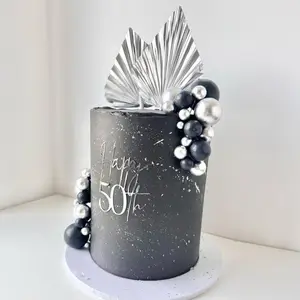 生日快乐蛋糕礼帽闪闪发光的棕榈叶矛折叠扇DIY儿童派对蛋糕礼帽婚礼甜点装饰