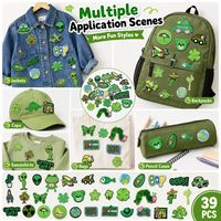 Lot de 39 écussons brodés à coudre ou thermocollants, thème nature vert, motifs animaux de dessin animé, grenouille, cactus, papillon, amusants