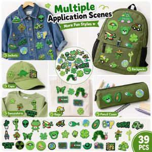 Parches Bordados Termoadhesivos al por Mayor, 39 Piezas, Tema <span class=keywords><strong>Verde</strong></span>, Dibujos Animados de Animales, Ranas, Cactus, Mariposas, Naturaleza, Diversión - Product Image 3