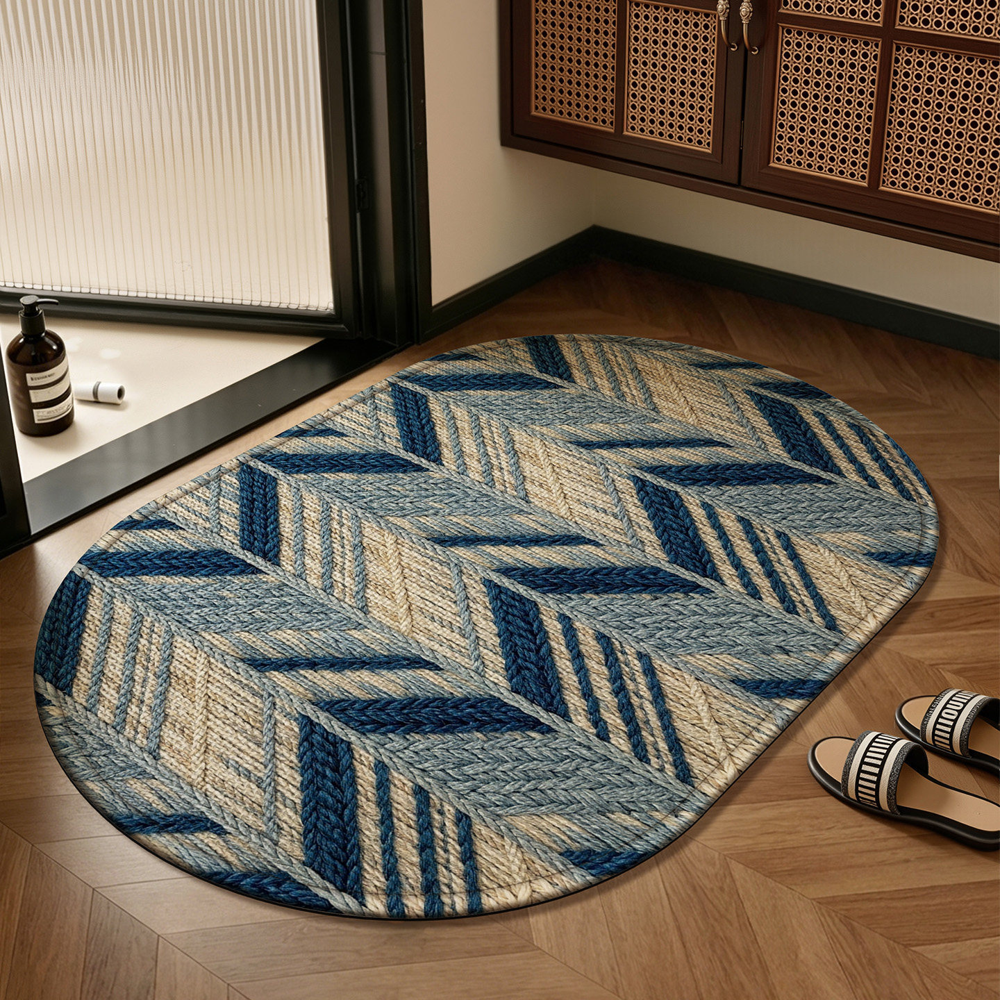 Beige - Layered weave - Brown - Oval