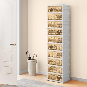 6-Tier Foldable Square PP Plastic Shoe Rack Organizer for Closet Shoe Shelf with Clear <b>Boxes</b> Stackable and Easy Assembly - Product Image 3