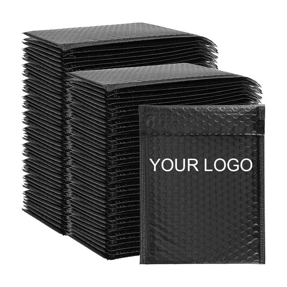 Customized Logo Self-Seal Poly Bubble Mailing Bags Black Waterproof Courier Bags with Padded Envelopes and Bubble Mailers