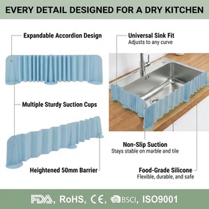 Protection anti-éclaboussures extensible en silicone pour évier avec ventouses, barrière anti-éclaboussures pour comptoir de cuisine - Product Image 3