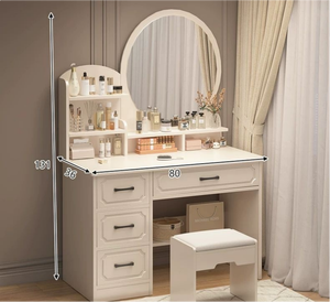 Ensemble de table de <span class=keywords><strong>maquillage</strong></span> et de coiffeuse en bois massif de luxe moderne avec miroir LED sur pied pour chambre <span class=keywords><strong>à</strong></span> coucher, appartement, salon - Product Image 2