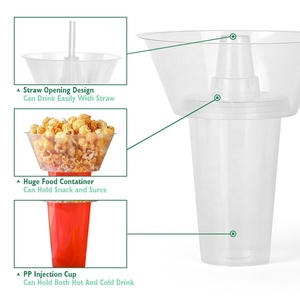 Vaso Desechable de PP para Snack y Bebida <span class=keywords><strong>2</strong></span> en 1 Personalizado, Vaso de Plástico para Té con Leche y Refresco con Tazón - Product Image 6