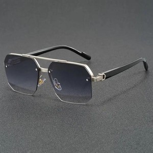 Nouvelles Lunettes de <span class=keywords><strong>Soleil</strong></span> Homme Demi-Monture Métallique Polygone UV400 Tendance, Double Pont, Vente en Gros Transfrontalière - Product Image 1