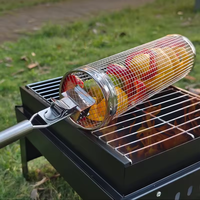 Tambour de barbecue extérieur en acier inoxydable barbecue cage roulante cylindrique barbecue végétal tambour à mailles