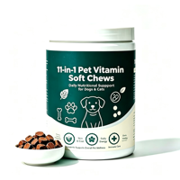 Compléments multivitaminés personnalisés 11-en-1 sous forme de friandises molles pour chiens : Soutien cutané, pelliculaire, digestif et cardiaque – 60 comprimés – Marque privée OEM