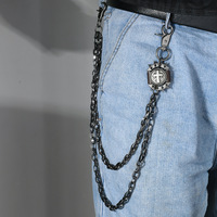Rantai Celana Berlapis-lapis Model Spike Retro Keren Metal Punk Rock Hip-hop Rantai Pinggang Rantai Dompet Perhiasan Unisex