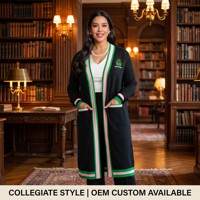 Cardigan long en tricot élégant et décontracté pour femme, en acrylique de qualité supérieure, à col ouvert, avec broderie, motif uni, noir, pour l'hiver