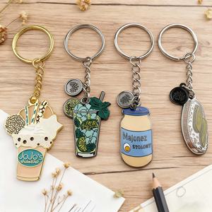 Porte-clés en métal personnalisé avec logo sur mesure, porte-clés design mignon, porte-clés en émail thé au lait aux bulles, accessoires - Product Image 5