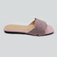 Sandales pour femmes à bout ouvert, ornées de strass, tongs plates tendance avec perles et cristaux, style été