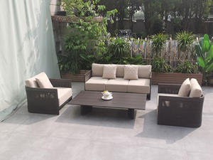 Set <span class=keywords><strong>Sofa</strong></span> taman aluminium luar ruangan, Modern dengan meja kopi 3 kursi <span class=keywords><strong>Sofa</strong></span> tunggal tahan karat - Product Image 5