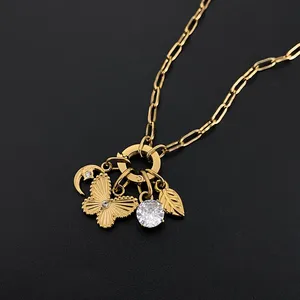 Collana eManco in acciaio inossidabile stile Y2K con catena a maglie e ciondoli LOVE, fragola, farfalla e luna - Gioielli fai da te direttamente dalla fabbrica - Product Image 5