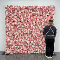 2024 desain baru bunga buatan dekorasi pernikahan bunga dinding peony mawar merah muda latar belakang dekorasi