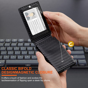 Carbon Fiber Leather <b>Card</b> Holder Magnetic Buckle Men's <b>Wallet</b> Black 6 Inch Money Clip - Product Image 3
