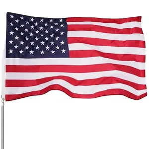 Bendera kustom 150x90cm poliester cetak dua sisi bendera Amerika dan dunia